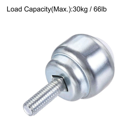 Ball Transfer Bearing Unit 24mm With Nylon Ball For Transmission Pack Of 4, 360 Degree Rotation, 66 Lbs Load Capacity Each, Bolt On Fixing Type, Mounting 31x31mm, Thread M8x22mm, shown with load info