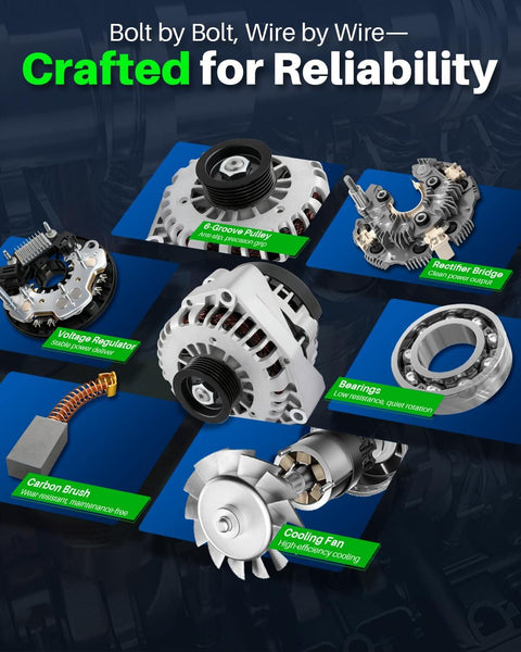 Beefed-Up Vehicle Alternator Replacement For GM Trucks And SUVs With 6.2L 5.3L 6.0L 4.3L And 4.8L Engines components diagram