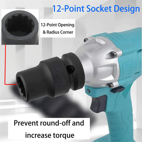 Half Inch Drive 24mm Impact Socket, 12 Point Metric, Shallow Design, CR-MO Steel attached to impact wrench