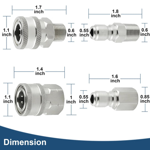Raincovo stainless steel pressure washer quick-connect fittings set, 3/8 in, 8 pieces, male and female threads