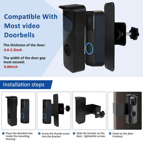 Anti Theft Doorbell Mount No Drill Easy Install Mounting Bracket For Video Doorbell Camera Adjustable Outdoor Cap Peak Weather Shield Sturdy Home Security Mount For House Apartment Office, compatible with most video doorbells