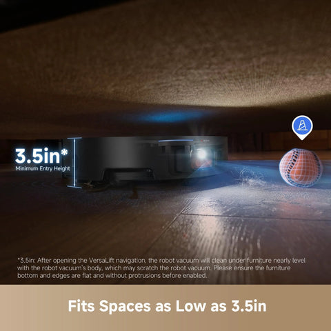 DREAME X50 Ultra robot vacuum and mop under low furniture with 3.5in minimum height clearance