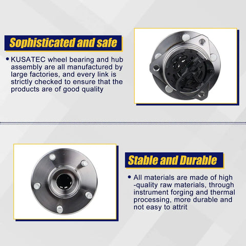 Front Wheel Bearing And Hub Assembly Drop In Kit 513214 5 Lug With ABS Fits Chevy Malibu 2004 2012 Cobalt HHR 2008 2010 Pontiac G6 2005 2010 Saturn Aura 2007 2009 Set Of 2 shown with quality features text.