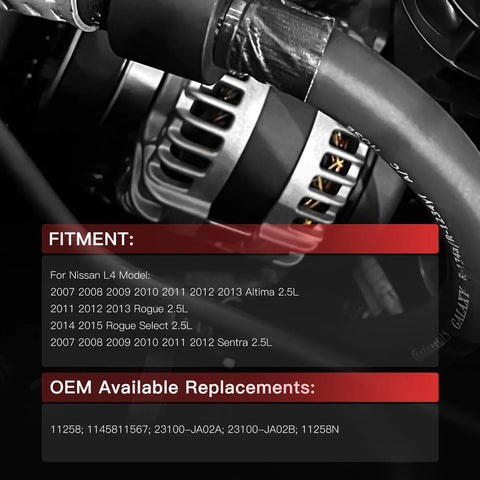Beefed-Up 110Amp Replacement Alternator For Nissan Altima 2.5L 2007-2012, Rogue 2.5L 2011-2013, Sentra 2.5L 2007-2012 installed view