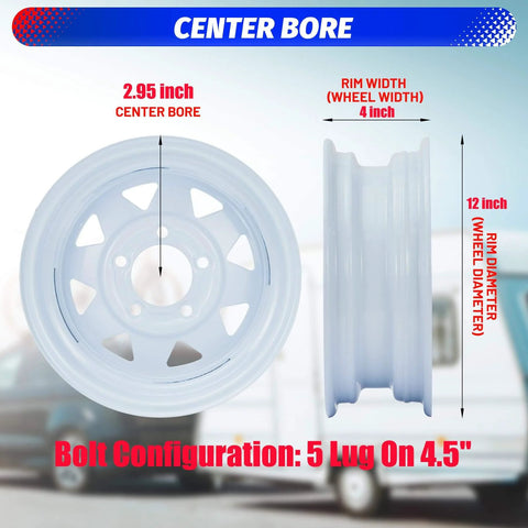 Two Pack 5.30-12 Trailer Tires On 12 Inch Rims With Five Lug On 4.5 Inch Bolt Pattern Center Bore 2.95 Inches Built To Haul