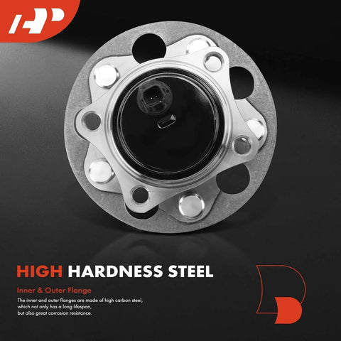Rear Wheel Bearing And Hub Assembly With ABS For Toyota Camry RAV4 Avalon C HR And Lexus ES Models 2018 To 2024 5 Lug Drop In Replacement OE Style Durable Steel Housing Quiet Smooth Operation Long Lasting Performance demonstrating high hardness steel and corrosion resistance