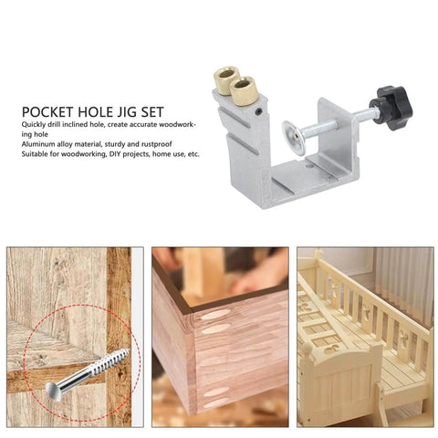 Adjustable Pocket Hole Jig Kit with Inclined Punch Locator for pro-grade woodworking precision, aluminum alloy material.