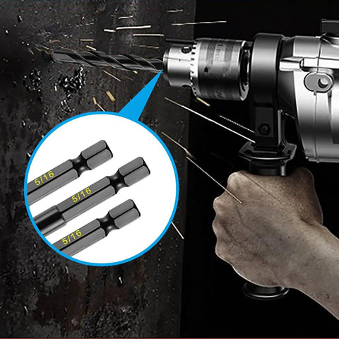 Close-up of Five Piece Three Eighths Inch Masonry Drill Bit Set For Concrete Tiles Stone With Carbide Tips And Hex Shank 10mm Diameter The Go To Choice For Drilling Into Glass Ceramic Brick Soft Metal Plastic And Wood in use