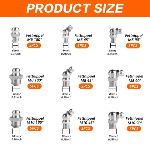 Must Have Heavy Duty 45 Piece Metric Grease Fittings Kit With M6 M8 M10 Straight And Angled Zerk Fittings For Hydraulic Grease Guns