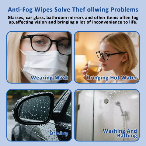 Anti Fog Lens Wipes For Glasses And Screens Scratchless 200 Moistened Wipes solving fog issues for masks, hot drinks, driving, shower