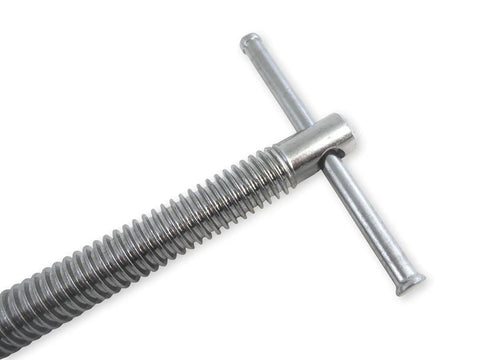 Close-up of adjustable inline bench dog screw clamp handle with 3/4 inch compatibility