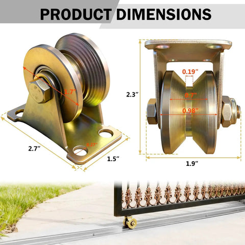 4 Pack Beefy 2 Inch V Groove Casters dimensions and installation on sliding gate track