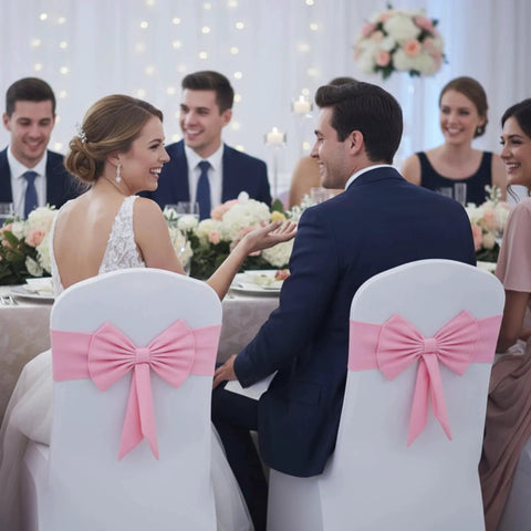 Set Of Ten Elastic Spandex Chair Sashes In Pink For Wedding And Party Decor Fits Chair Backs 13.78 To 17.7 Inches Wide Easy Installation