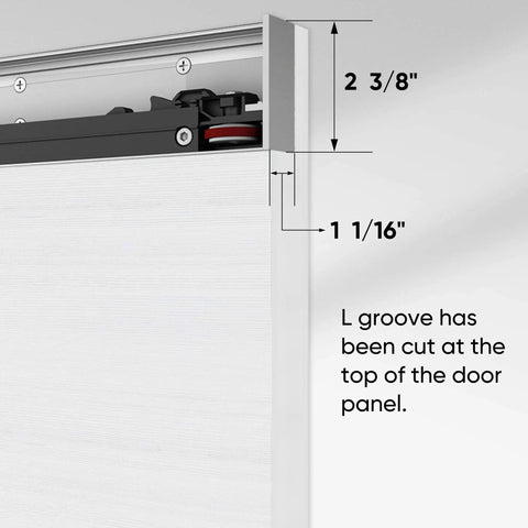 Concealed Sliding Barn Door With Soft Close Hardware Kit White Flush Hidden Door groove details showing track measurements