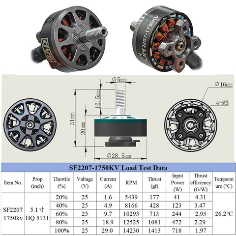 Image of Beefy Torque 2207 1750KV Brushless FPV Drone Motors Set For 5 Inch Quadcopters, 2To6S Lipo Compatible, 12N14P Design
