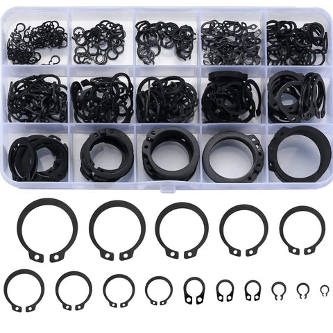 350 Pieces Retaining Rings Kit External Circlips Snap Rings C Clips Assortment Set In 15 Sizes Heavy Duty 65Mn Steel in organizer box