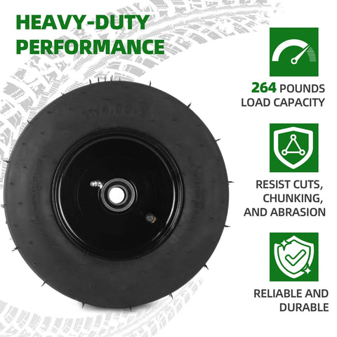 11x4.00-5 Tire And Wheel Assembly For Lawn Mowers And Turf Tractors With Tube 4 Ply, front view with 3.4 centered hub