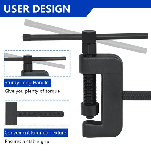 Ultimate 13 Piece Motorcycle Chain Breaker Set With Rivet Tool Kit showing long handle and knurled texture for torque