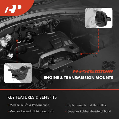 Engine bay with 3 Piece Engine Motor Mount And Transmission Torque Strut Set For Ford Fusion 2010 2011 2012 And Mercury Milan 2010 2011 2.5L Automatic Transmission Drop In Replacement With OEM Grade Durability And Vibration Reduction For Smoother Shifts shown in detail