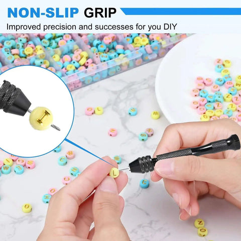26 Piece Micro Drill Bit Set With Pin Vise Hand Drill For Jewelry Making Resin Beads Wood Plastic Clay Miniatures Precision HSS Drill Bits From 0.5mm To 3.0mm Rotary Craft Drill For Delicate Crafting Projects in use on bead
