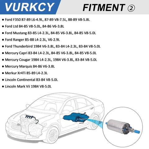 Diagram showing fitment and installation of External Fuel Pump Assembly For 1983 To 1991 Ford F150 F250 F350 E150 E250 E350 models.