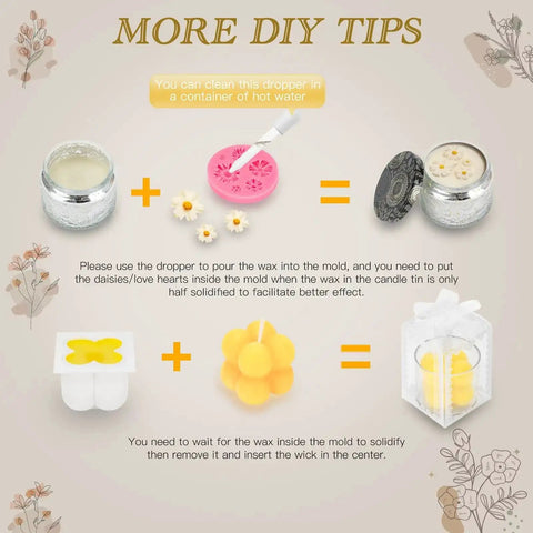 Complete DIY Candle Making Kit With Digital Soy Wax Melt Warmer, Scented Candles Supplies, jars, molds, and floral wax design guide.