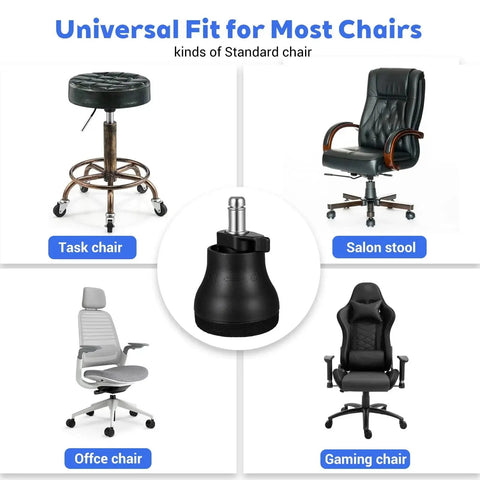Universal fit for most chairs showcasing 5 Pack Replacement Office Chair Caster Wheels With Fixed Stationary Castors And Self Adhesive Felt Pads.