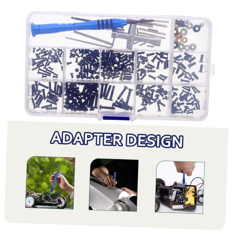 Rc Car Screws And Fasteners Kit Pro Grade Repair Tool Set With Wrench Nuts Bolts And Case For Multiple Models, shown with case and tools.