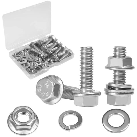 10 Sets 5/16-18 By 1 Inch Flanged Hex Bolts Kit With 5/16-18 Nuts Flat Washers And Spring Lock Washers In 304 Stainless Steel 18-8