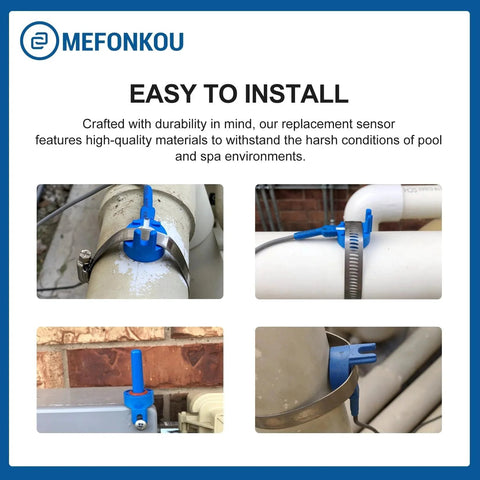 Temp Sensor With 20 Ft Cable For Pentair Pool And Spa Automation Systems And Air Water Solar Compatible With IntelliTouch EasyTouch SunTouch And Minimax Plus Heater 520272 2 Pack Replaces TS5T STS5T shown installed on pipes.