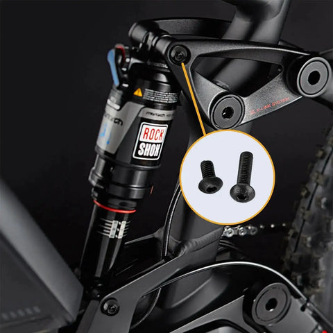 Close-up of bike frame with inserted screws from 1065 Piece M2 Screw And Hardware Kit With Bolts Nuts And Washers, Hex Socket Button Head Cap Screws, Metric Machine Screws, Durable Carbon Steel Set For DIYers, Hobbyists, Electronics And Small Projects in use.