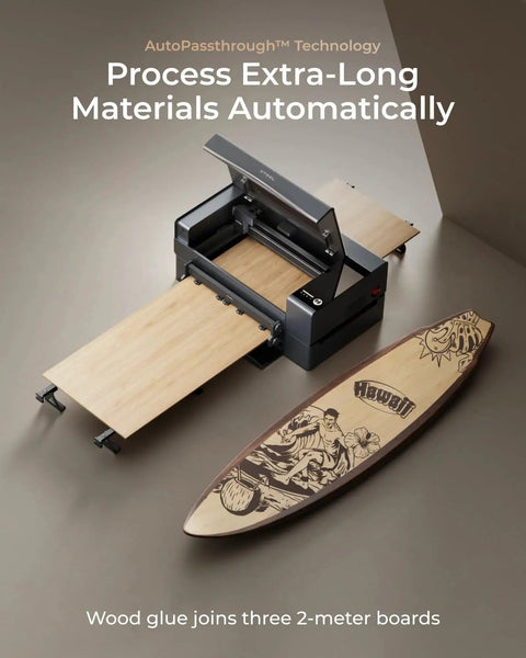 Powerful Desktop CO2 Laser Cutter For Makers And DIYers With 55W Output, XTool P2S Engraver with extra-long wood board