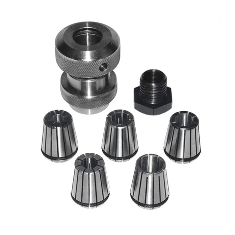 LCDOWEL Dowel Collet Chuck System with 5 ER32 collets for precision gripping of small dowels and tenons, steel material shown