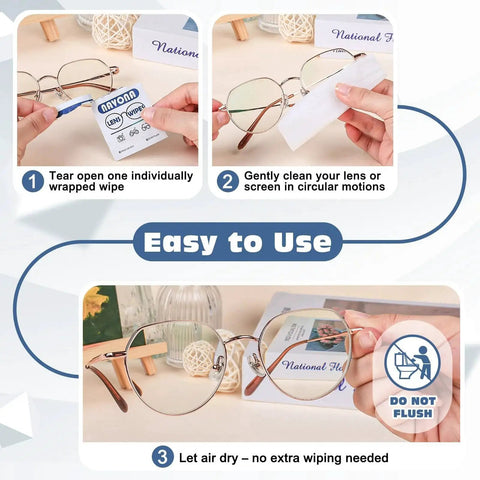 Steps to clean glasses with Lens Wipes For Eyeglasses Pre Moistened Scratch Free Cleaner Glasses