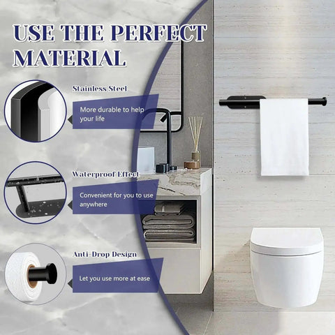 Under Cabinet Paper Towel Holder With Self Adhesive Or Drilling Mount Stainless Steel Black Wall Mounted in Bathroom