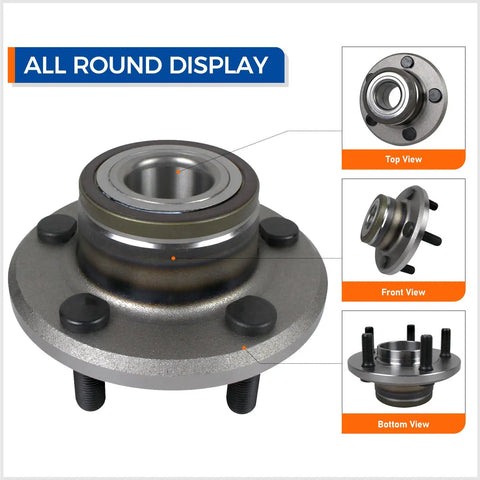 2-Pack Front Wheel Hub Bearing Assembly 513224 For RWD Chrysler 300 2005-2011, Dodge Charger 2006-2010, And Challenger 2008-2010 With ABS, 5-Lug Pattern, OE-Quality Wheel Hub Unit Replacement, all round display showing top, front, and bottom views