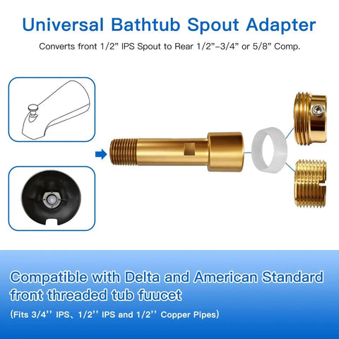 Brass Tub Spout Adapter Kit For One Half Inch Copper And One Half Inch IPS And Three Quarter Inch IPS Pipes, Universal Fitting