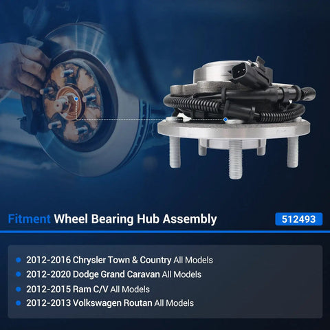 Rear Wheel Hub Bearing Assembly Five Lug With ABS Easy Install For Dodge Grand Caravan 2012 To 2020