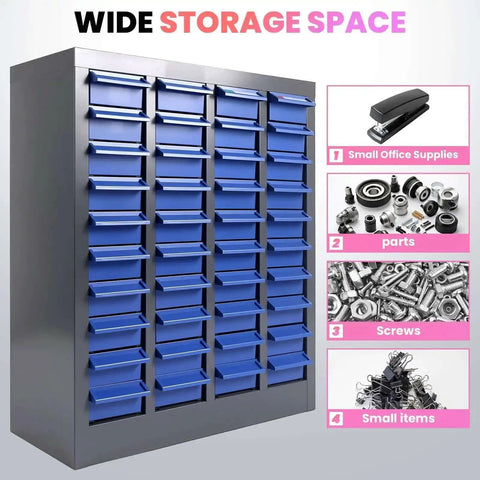 40 Drawer Metal Parts Storage Cabinet With Alloy Steel Frame And Removable ABS Bins for organizing small items in garage