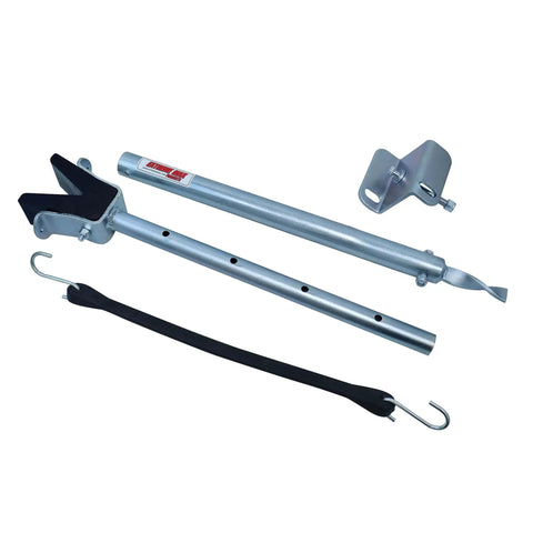 Straight Transom Saver With Frame Mount For Boat Trailers 21 To 31 Inches, Steel With Rubber V-Block components on white background.