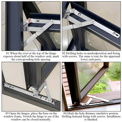 4 Pack 10 Inch Casement Window Hinges And Concealed Friction Stays In Stainless Steel installation guide on window frames