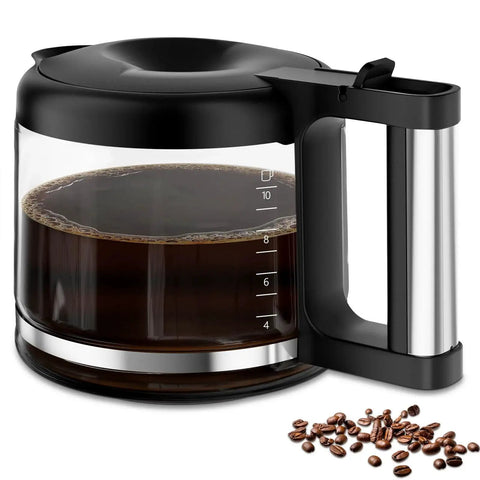 10-cup glass coffee carafe replacement with black lid and handle for De'Longhi coffee maker