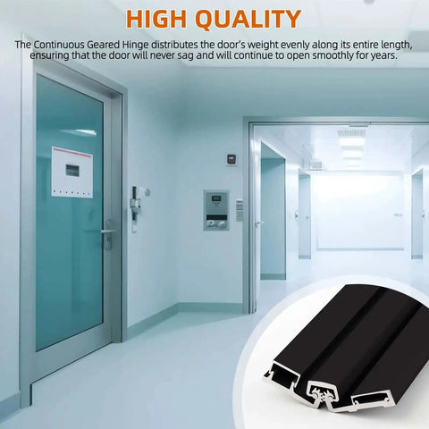 2 Pcs Heavy Duty Continuous Geared Hinge Y Full Surface Anodized Aluminum Center Pivot Tamperproof for Storefront Door Installations Black