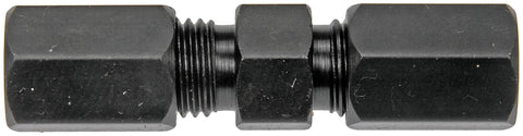 Dorman 800-202 high-pressure compression union, 3/16 in, black metal automotive fitting with threaded ends and nut