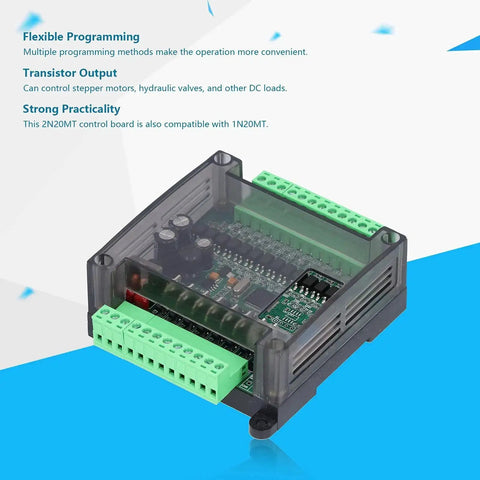 12V PLC Control Module For Quick Easy Plug And Play Automation Programmable Logic Controller Board With Relay Output DC12V 2N20MT And Shell Enclosure showing compact PLC board with green connectors