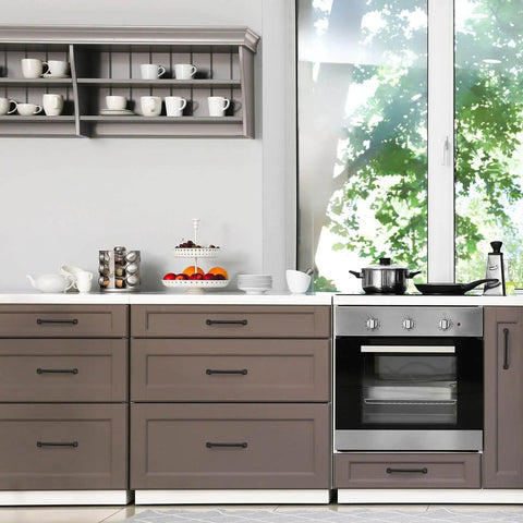 Modern kitchen with Black 5 Inch Arch Cabinet Pulls Set Of 30 For Kitchen Cabinets And Dresser Drawers, Solid Zinc Alloy Handles.
