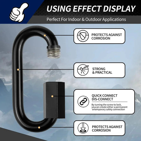 Eight Pack Heavy Duty Quick Links And Chain Hooks Set In Black Stainless Steel 304 Anti Rust Locking Carabiners Three Sixteenth Inch Size With 648 Pound Capacity Ideal For Towing Swing Shade Sail Bird Toys