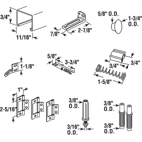 Bi-Fold Closet Door Track Kit For 36 Inch Openings, hardware components and dimensions for assembly and installation.