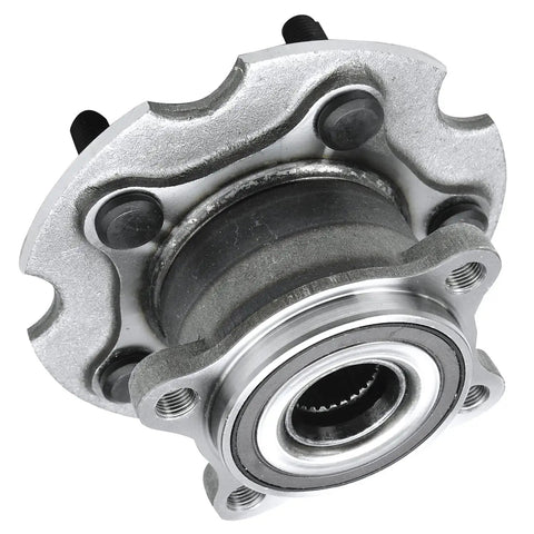 AWD Rear Wheel Bearing Hub Assembly For Toyota RAV4 2006-2018 And Lexus NX 2015-2019 With 5 Lugs ABS Left Or Right Replacement For 4WD AWD Models Beefed-Up OEM-Grade Quality Easy Install. View of metal assembly with visible bearings and lugs.