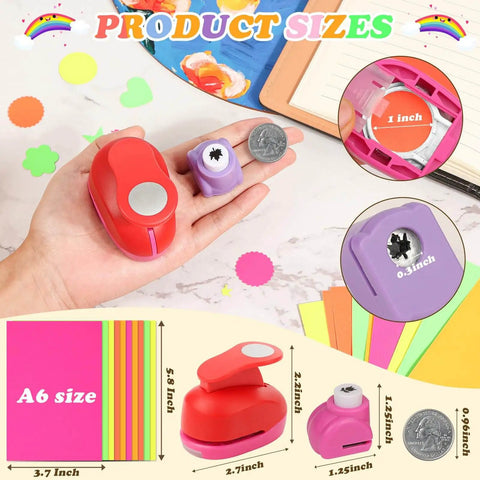 All In One Scrapbooking Punch Kit With Six Large Punches And Four Mini Punches in hand showing size comparison with coins